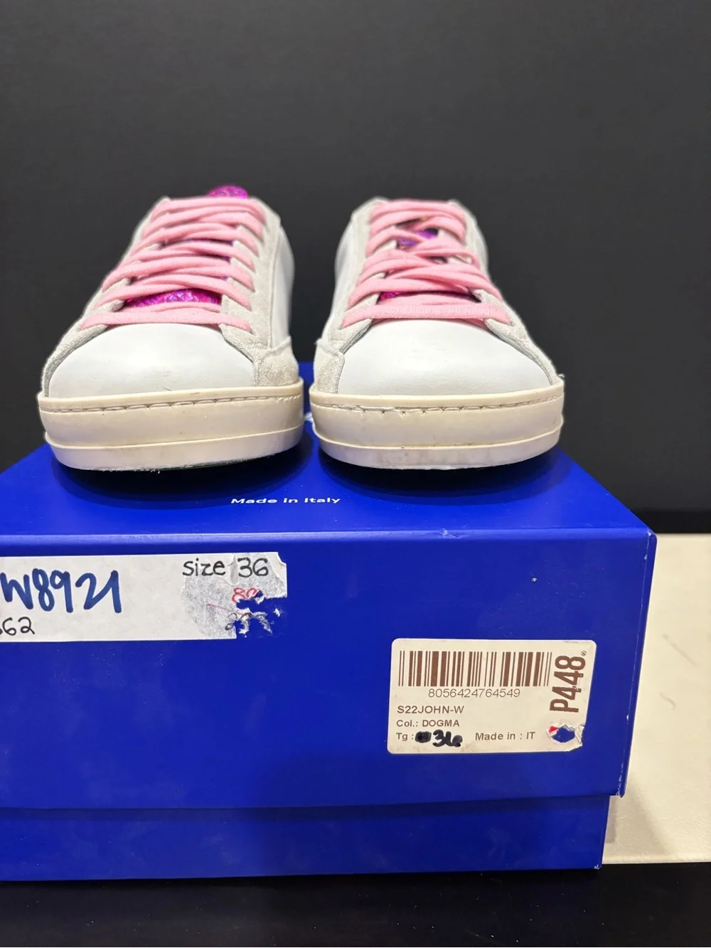 P448 Leather Sneaker John Dogma Low Top, White, Size 36, Neon Retro 80s Beach